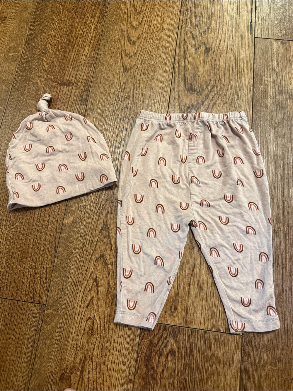 Old Navy Pink & Rust Rainbow Print Baby Pants and Hat Set